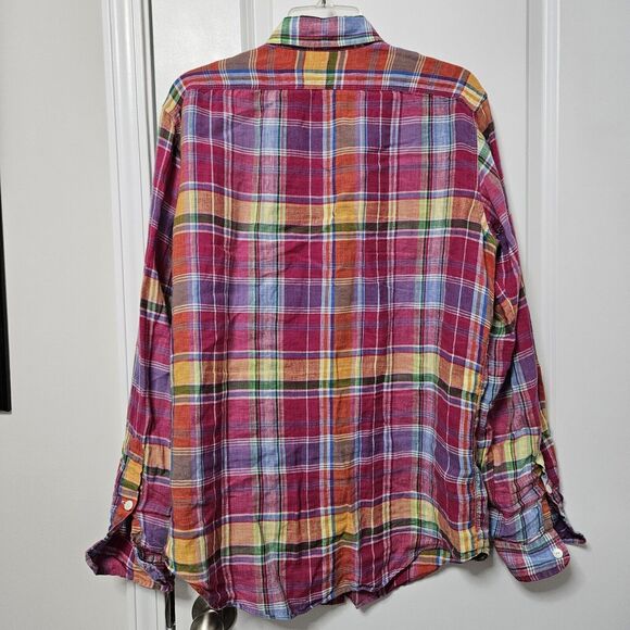 Polo Ralph Lauren Linen Shirt Men's Medium Plaid Colorful Button Up Long Sleeves - Picture 8 of 8